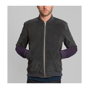 BWGH Vintage Mens Suede Bomber Jacket Color Block Full Zip Casual‎ Modern